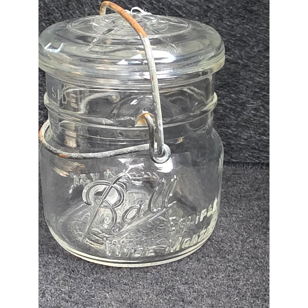 Vintage Ball Eclipse Wide Mouth Glass Canning Jar with Glass Lid and Wire Bail